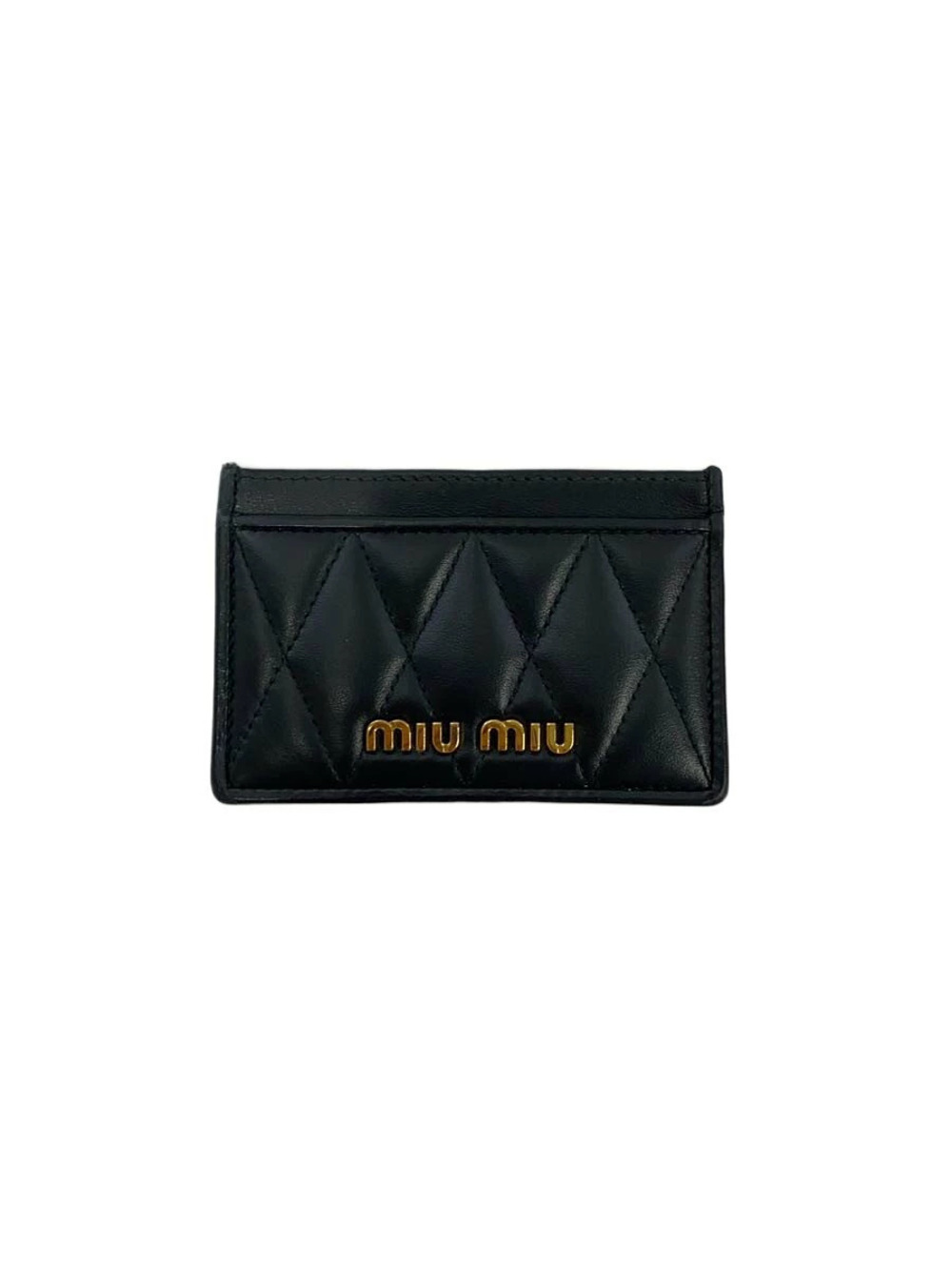 Miu Miu Quilted Pass Case Wallet Card Leather Black